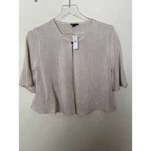 Talbots Champagne Beige Short Sleeve Open Front Dressy Cardigan NWT Size M Elega